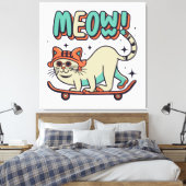 Katten Schaatsen Miauw Canvas Afdruk (Insitu (Slaapkamer))