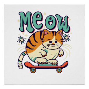 Katten Schaatsen Miauw Perfect Poster
