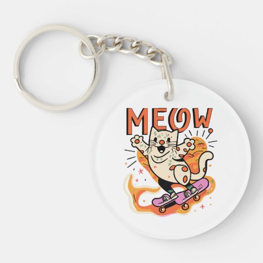 Katten Schaatsen Miauw Sleutelhanger (Voorkant)