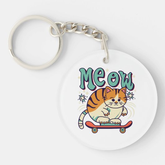 Katten Schaatsen Miauw Sleutelhanger (Voorkant)