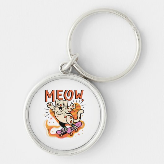 Katten Schaatsen Miauw Sleutelhanger (Voorkant)