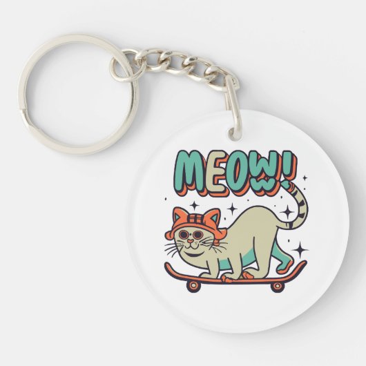 Katten Schaatsen Miauw Sleutelhanger (Voorkant)