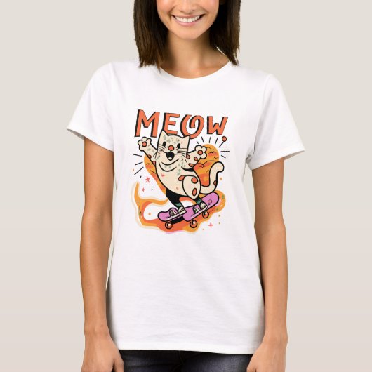 Katten Schaatsen Miauw T-shirt (Voorkant)