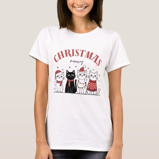 katten schattig grappig miauwend Kerstmis  T-shirt (Voorkant)