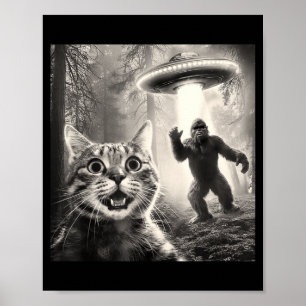 Katten Selfie Bos Bomen Alien Ufo Bigfoot Humor Sa Poster