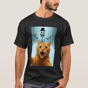 Katten Selfie Enge Sneeuwman Kerst Grappige Kat Hu T-shirt