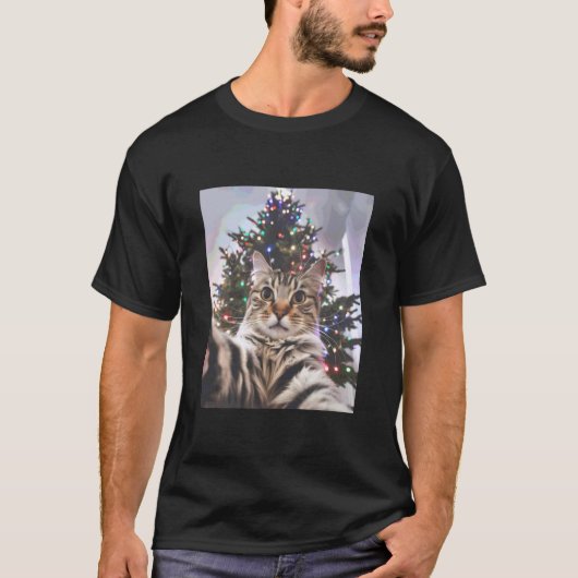 Katten Selfie Kerstboom T-shirt (Voorkant)