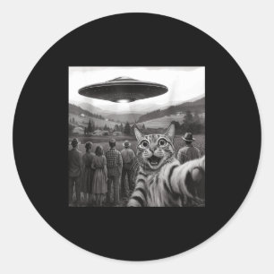Katten selfie mensen kijken naar een alien grappig ronde sticker