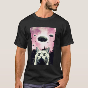Katten Selfie Met Alien UFO Grappige Kat Heren Dam T-shirt