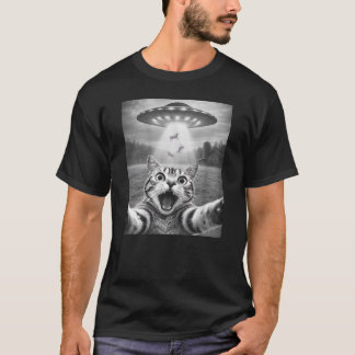 Katten selfie met Alien UFO Grappige Katten Buiten T-shirt
