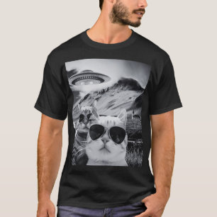 Katten selfie met Alien UFO grappige kattencadeaus T-shirt
