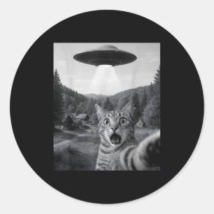 Katten selfie met buitenaardse UFO grappige kat gr Ronde Sticker