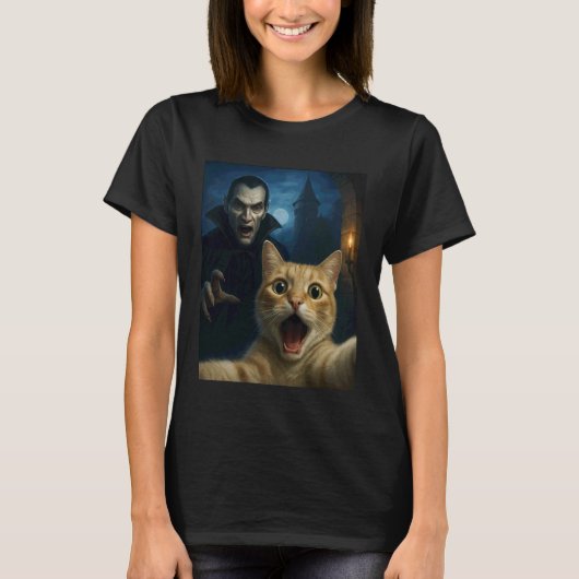 Katten selfie met een vampier Grappige kat T-shirt (Voorkant)