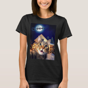 Katten selfie met Kerstman, rendieren en slee Grap T-shirt