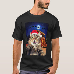 Katten selfie met Kerstman, rendieren en slee Grap T-shirt