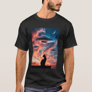 Katten Selfie UFO Alien Humor Leuk T-shirt voor Ma