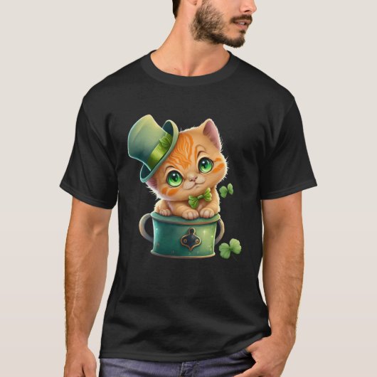 Katten Shamrock St Patrick's Day Kabouter Hoed Sch T-shirt (Voorkant)
