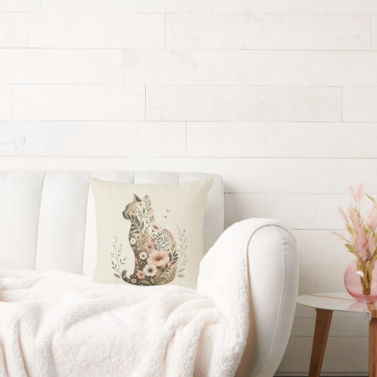Katten Silhouet Bloem Boho Wilde Bloem Kussen (Bank)