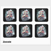 Katten-Sinterklaas-motorfiets Zwarte Achtergrond Vierkante Sticker (Vel)
