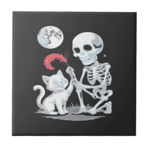 Katten skelet Halloween Grappig Schattig Griezelen Tegeltje
