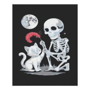 Katten skelet Halloween Grappig Schattig Spookacht Perfect Poster