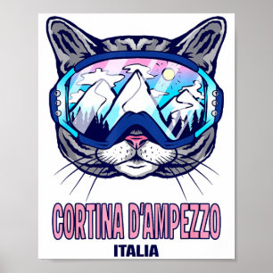 Katten skibril bergpanorama cortina poster