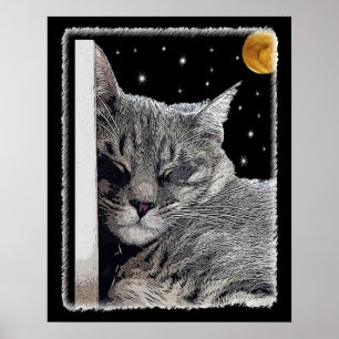 Katten slaap schilderij voor kattenliefhebbers op  poster
