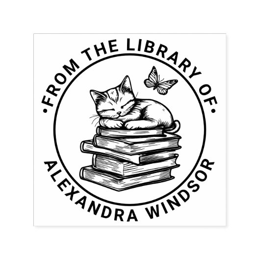 Katten slapen op boeken, vlinder bibliotheek boekn zelfinktende stempel (Design)