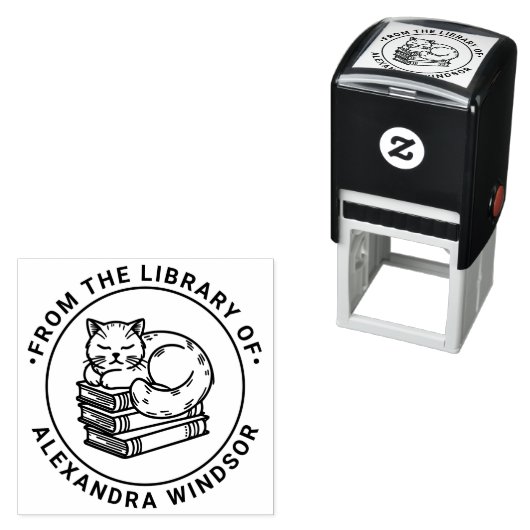 Katten slapen op stapel boeken - Naam bibliotheekb Zelfinktende Stempel (In situ)