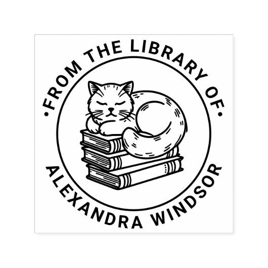 Katten slapen op stapel boeken - Naam bibliotheekb Zelfinktende Stempel (Design)