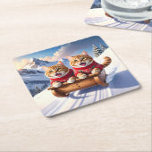 Katten Sled Ride Kartonnen Onderzetters (Schuin)
