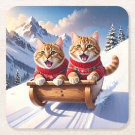 Katten Sled Ride Kartonnen Onderzetters
