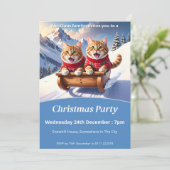 Katten Sled Ride Kerstmis Kaart (Staand voorkant)