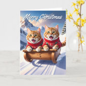 Katten Sled Ride Kerstmis Kaart (Gele Bloem)