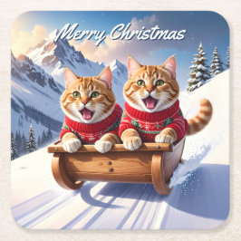 Katten Sled Ride Kerstmis Kartonnen Onderzetters