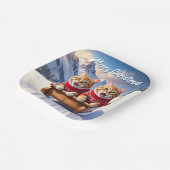 Katten Sled Ride Kerstmis Papieren Bordje (Gebogen)
