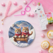 Katten Sled Ride Kerstmis Papieren Bordje (Feest)
