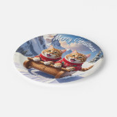 Katten Sled Ride Kerstmis Papieren Bordje (Gekanteld)