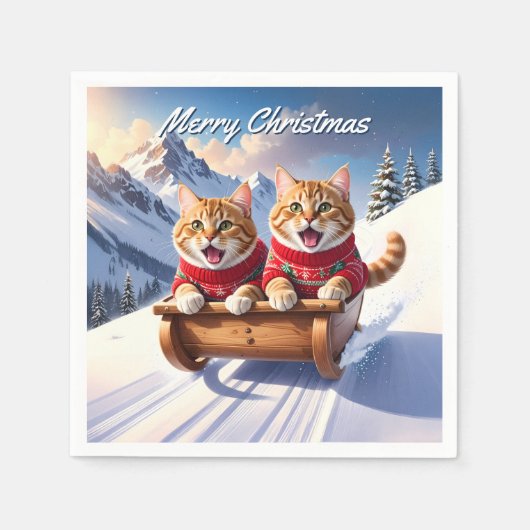 Katten Sled Ride Kerstmis Servet (Voorkant)