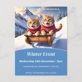 Katten Sled Ride Uitnodiging Briefkaart