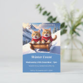 Katten Sled Ride Uitnodiging Briefkaart (Staand voorkant)