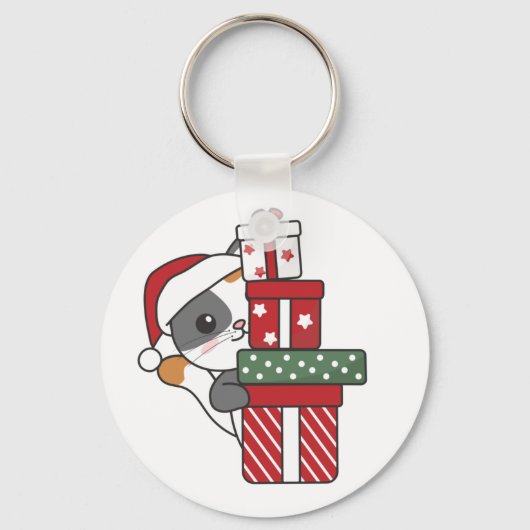 Katten Sleutelhanger met kerstcadeautjes winterdie (Voorkant)