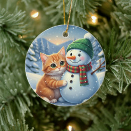 Katten- & Sneeuwmanvrienden Kerstmis Wintergezel Keramisch Ornament