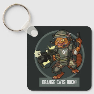 Katten soldaat Cartoon Oranje Katten Roken! Kunstw Sleutelhanger