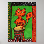 Katten spelen Afrikaanse djembe drum mini Folk Art Poster (Voorkant)