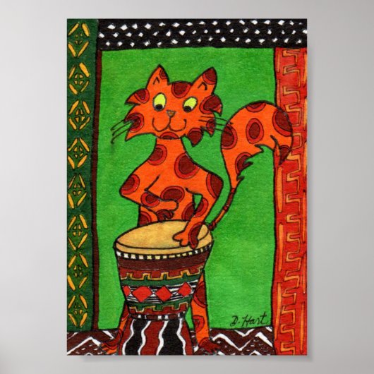Katten spelen Afrikaanse djembe drum mini Folk Art Poster (Voorkant)