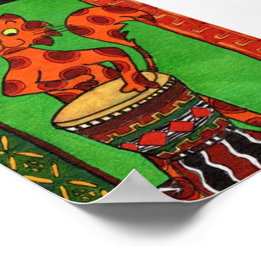 Katten spelen Afrikaanse djembe drum mini Folk Art Poster (Hoek)