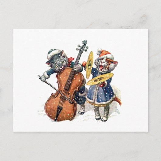Katten spelen het Cello en de Cymbals in de sneeuw Briefkaart (Voorkant)