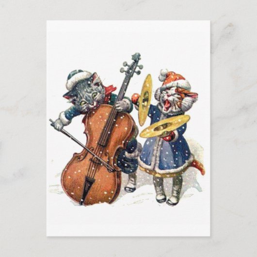 Katten spelen het Cello en de Cymbals in de sneeuw Briefkaart (Voorkant)