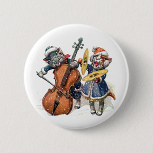 Katten spelen het Cello en de Cymbals in de sneeuw Ronde Button 5,7 Cm